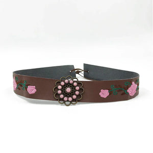 Cowgirlhattband broderade blommor Brun / 56-58cm