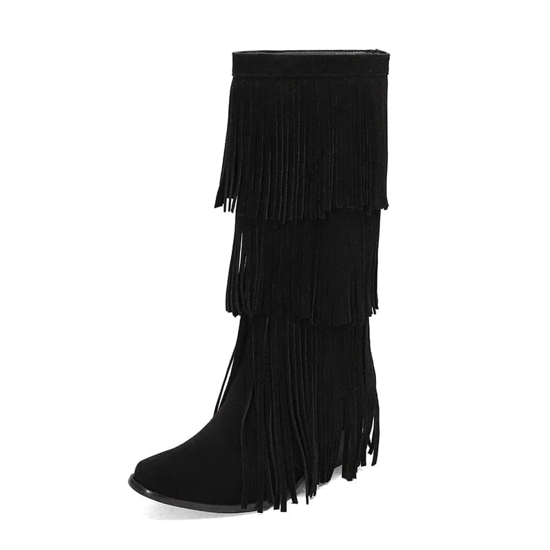 Höga Cowboyboots med Fransar för Dam Svart / 36