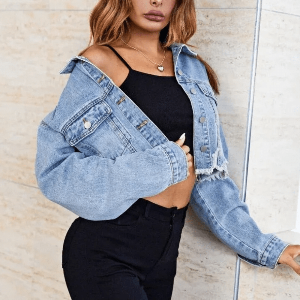 Cropped denim jacka