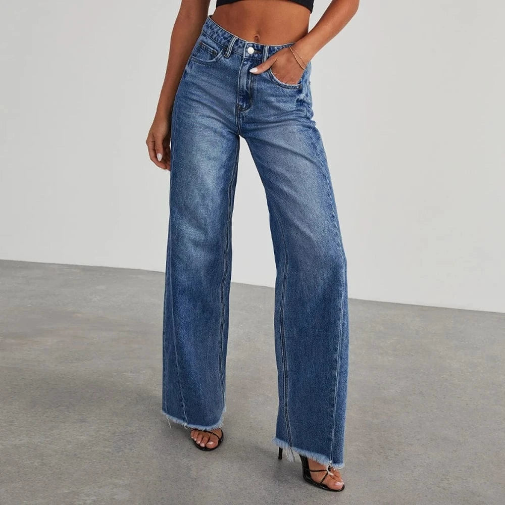 Cropped jeans dam Mörkblå / S