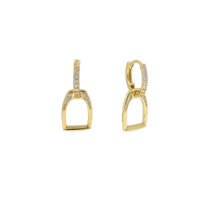Delicate 100% 925 Sterling Silver fashion Horse Jewelry Simple Equestrian Horse Lover Hoop Earring Paved Mini CZ Dangle Earring gold