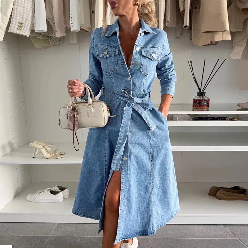 Denimklänning med skärp Blå / S