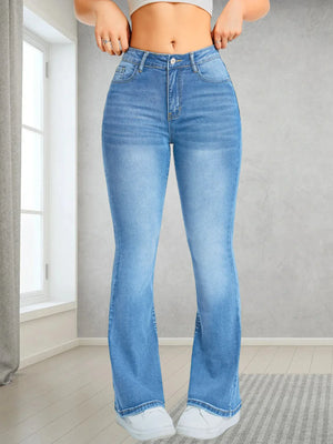 Elastiska damjeans flare med hög midja