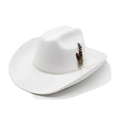 Elegant Cowboyhatt med Fjäder Vit / 56-58cm