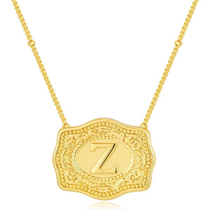 Embossed Belt Buckle Pendant Necklace for Men Punk Jewelry Gold Color A-Z Initial Letter Necklaces Women Western Jewelry Gift Z / Silver / CHINA
