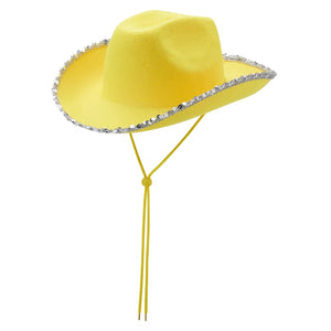 Filt cowboyhatt med glitterkant Gul