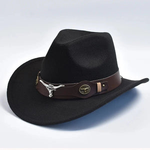 Filt cowboyhatt med oxhuvud Svart / One Size