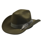 Filt Westernhatt med Fjäder Armégrön / One Size
