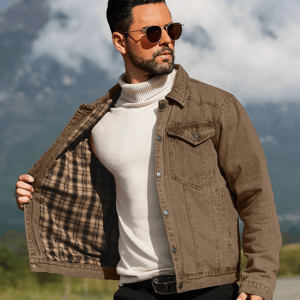 Fodrad denim jacka herr