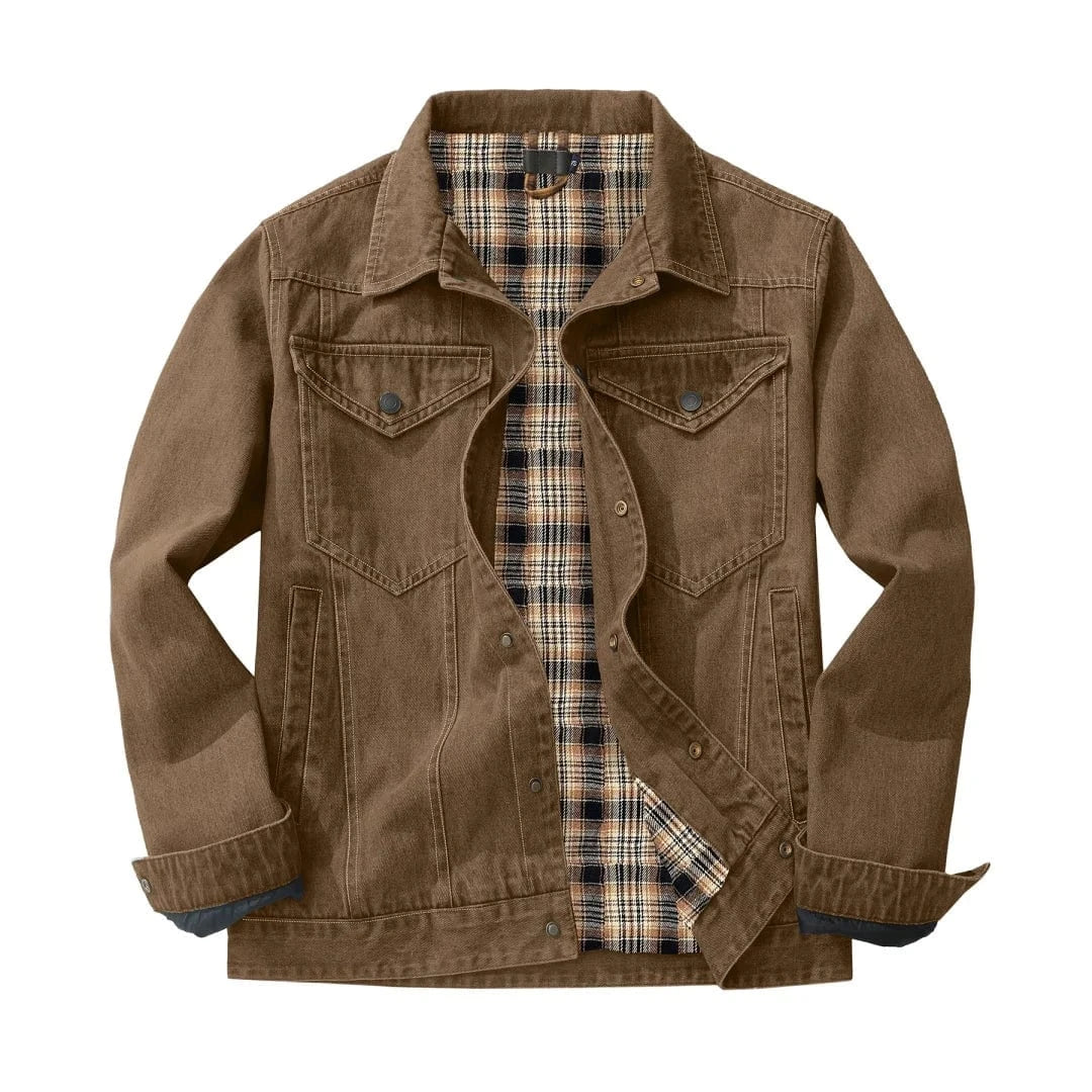 Fodrad jeansskjorta herr i cowboy-stil Brun / S