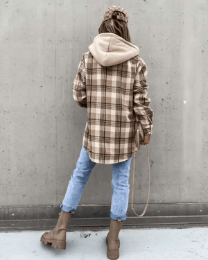 Fodrad rutig hoodie-skjorta dam
