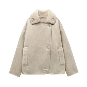 Fodrad skinnjacka dam Off-white / S