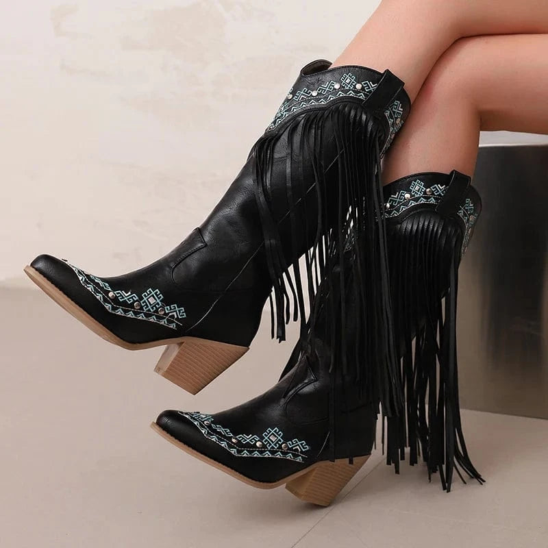 Fransboots med Broderi i Westernstil