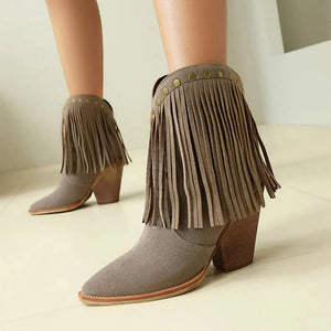 Cowgirl-Ankelboots i Mocka med Fransar