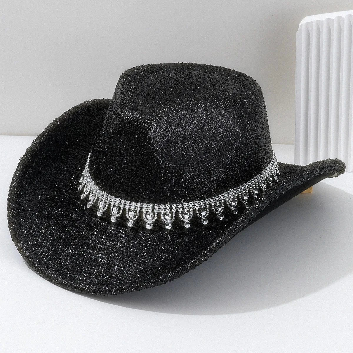 Glittrig cowboyhatt Svart / 57
