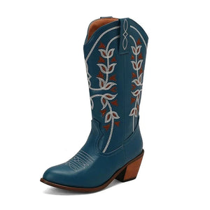 Höga Cowboyboots med Broderi för Dam Blå / 34