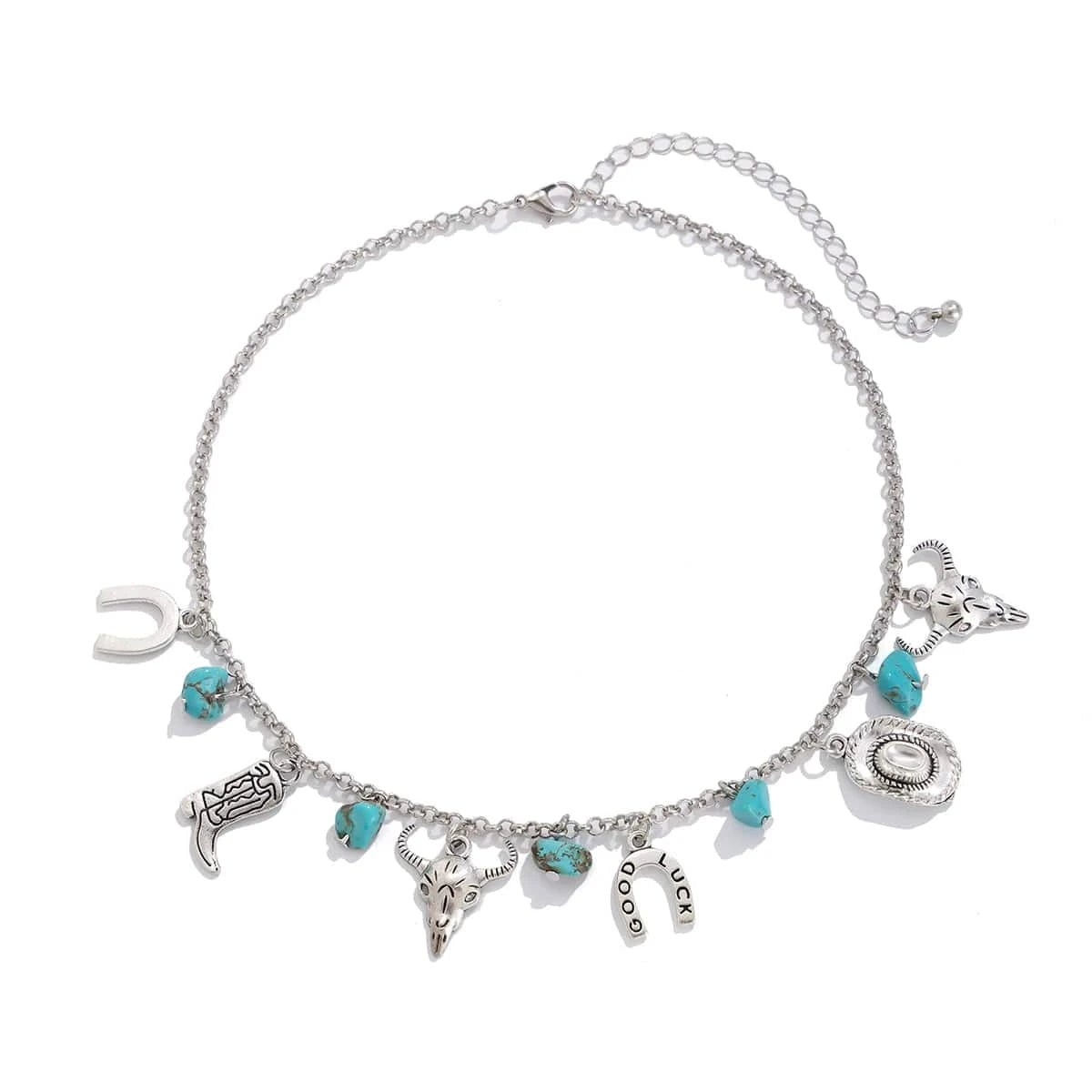 Halsband med western-berlocker och turkos Silver