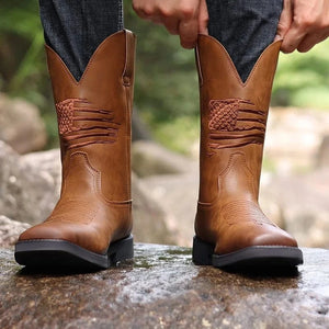 Cowboy Boots Herr i Skinnimitation med Fyrkantig Tå