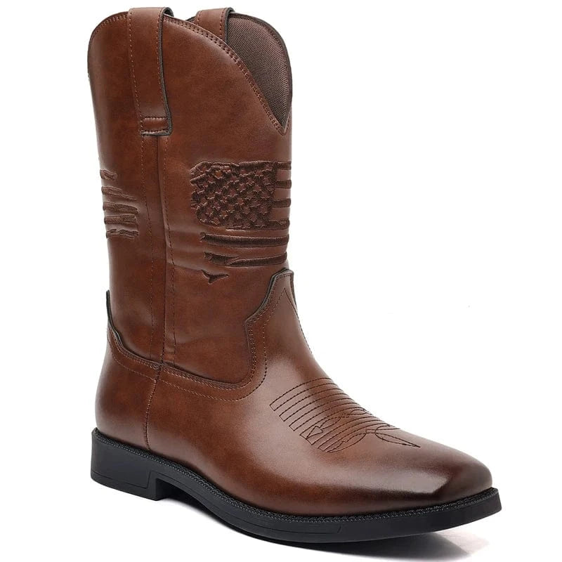 Cowboy Boots Herr i Skinnimitation med Fyrkantig Tå Brun / 39.5