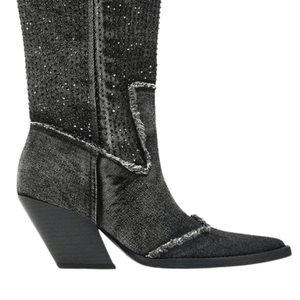 Höga Cowboyboots i Denim med Strass