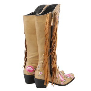 Höga Cowboyboots med Blomsterbroderi och Fransar