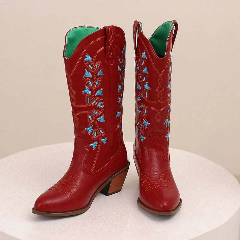 Höga Cowboyboots med Broderi för Dam
