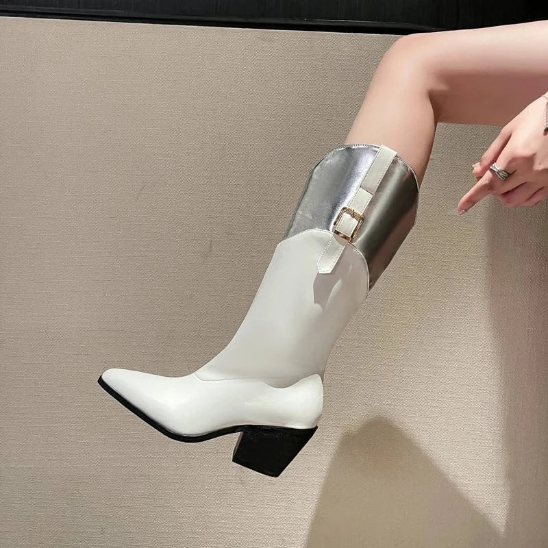 Höga Cowboyboots med Metallisk Topp för Dam