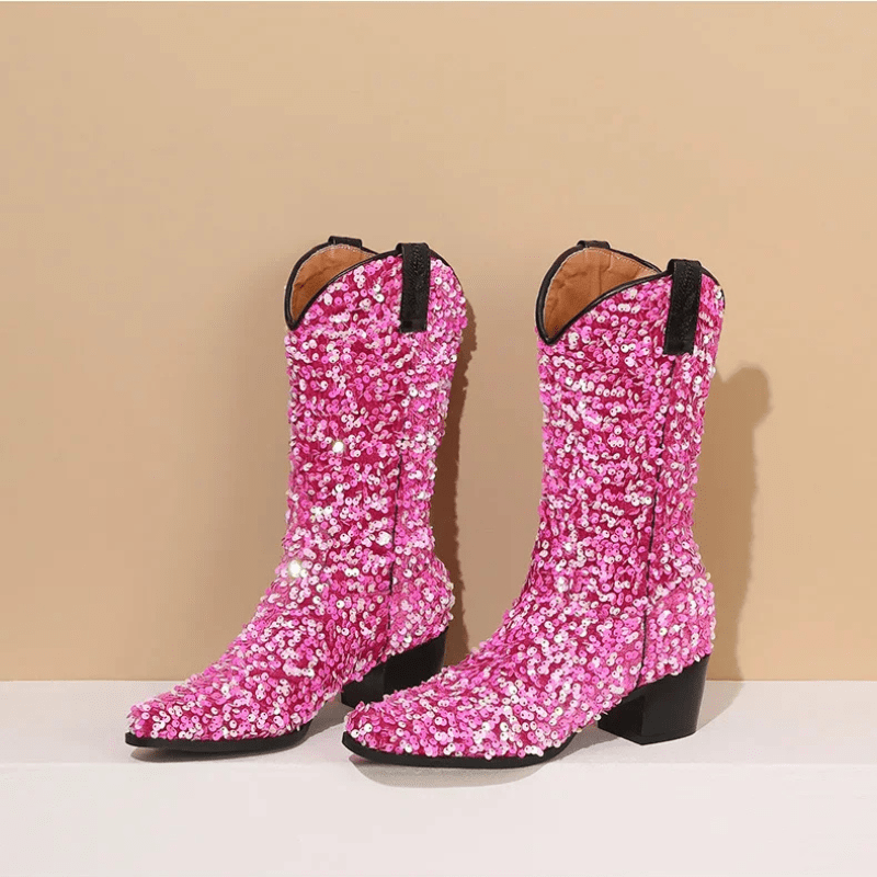 Höga Cowboyboots med Paljetter för Dam