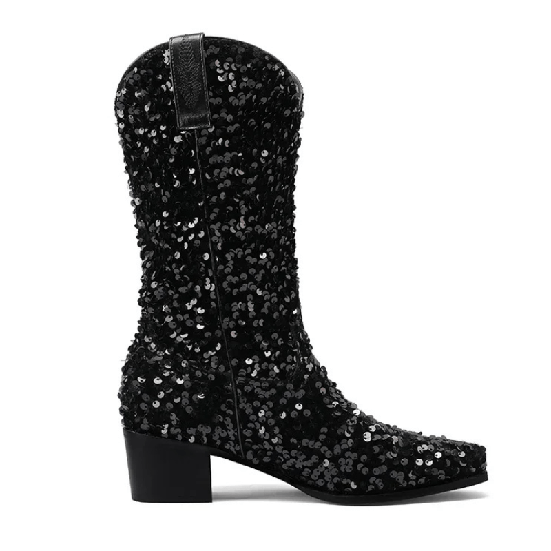 Höga Cowboyboots med Paljetter för Dam