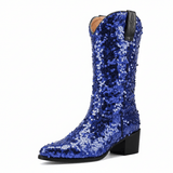 Höga Cowboyboots med Paljetter för Dam Blå / 35