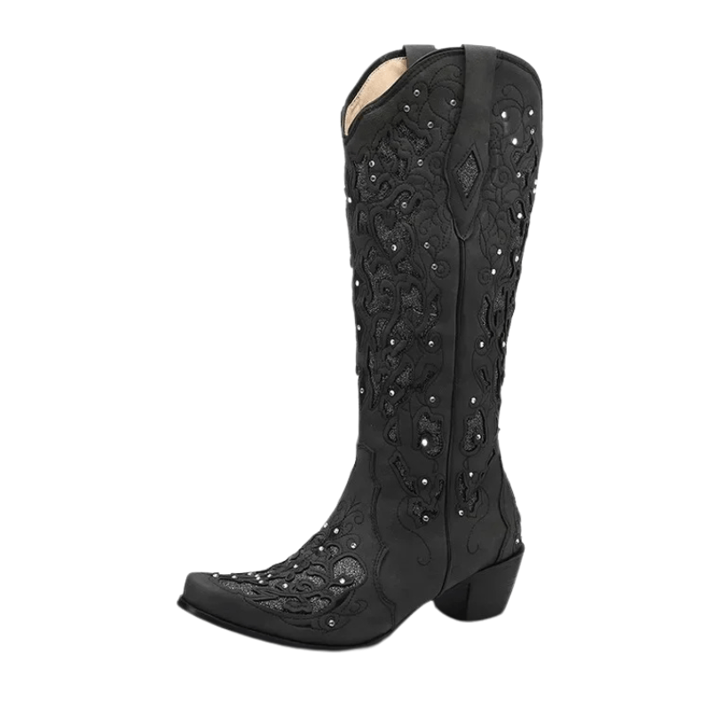 Höga Cowboystövlar med Glitterbrodyr Svart / 35