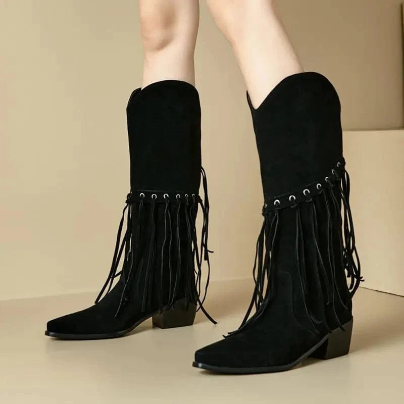 Höga Frans Cowboyboots i Mocka