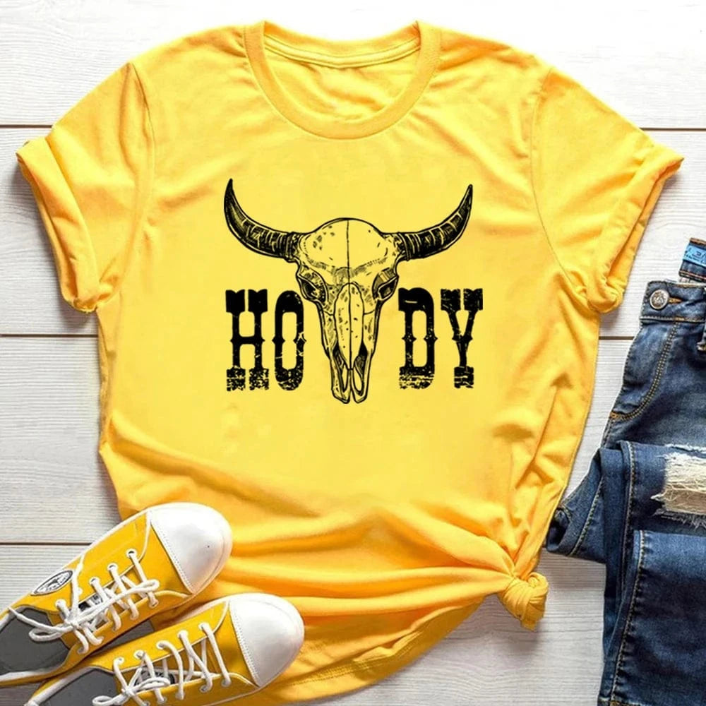 "Howdy" Western T-shirt Gul / S