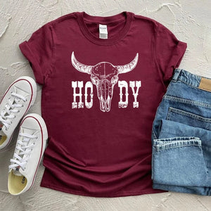 "Howdy" Western T-shirt Vinröd / S