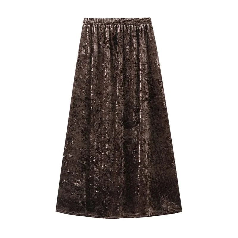 Kjol krossad sammet Mörkbrun / One Size