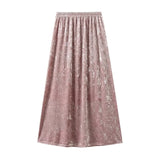Kjol krossad sammet Rosa / One Size