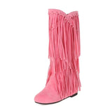 Knee-high cowboyboots med långa mockafransa Rosa / 36