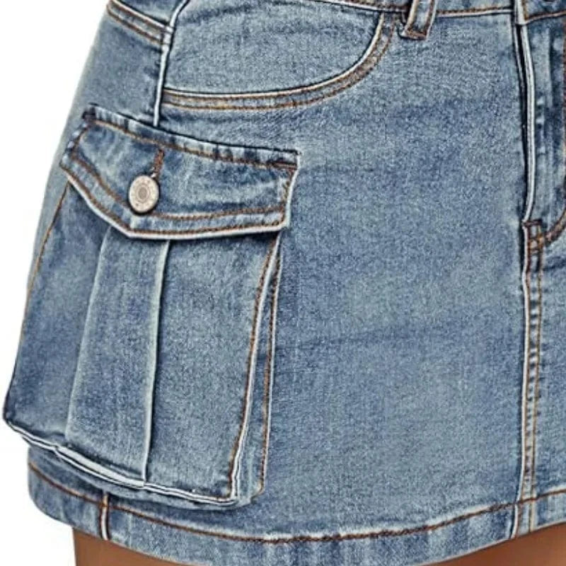 Kort Cargokjol i Jeans