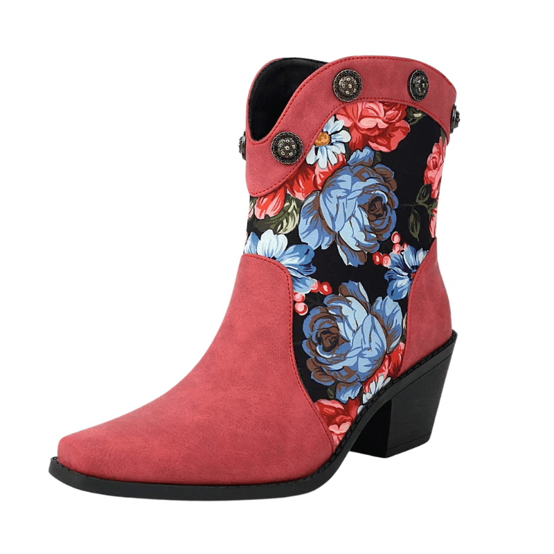 Korta Cowboyboots med Blommor Röd / 36