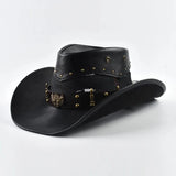 Läder Cowboyhatt med Mesh Svart / One Size