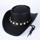 Läder Cowboyhatt med Metallnitar Svart / Ungefär 58cm