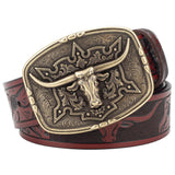 Läderbälte western longhornspänne Brons Rödbrun / 95cm