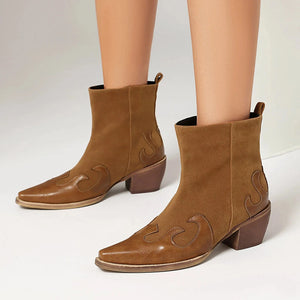 Låga Cowboy Boots i Denim och Läder för Dam