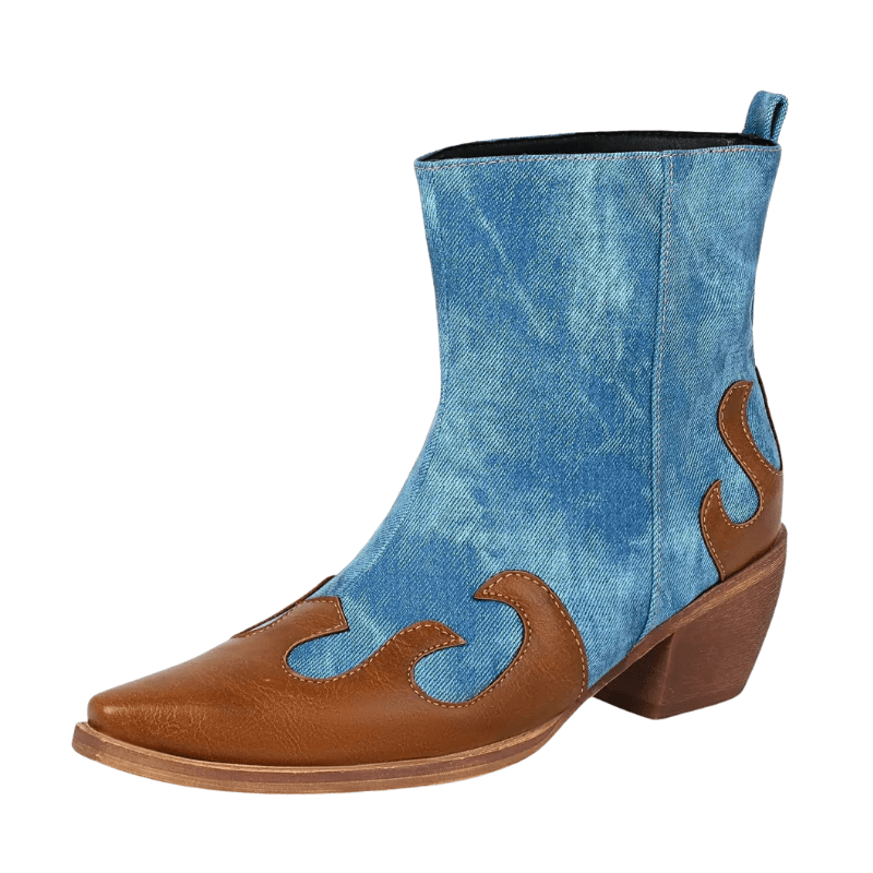 Låga Cowboy Boots i Denim och Läder för Dam Blå / 35