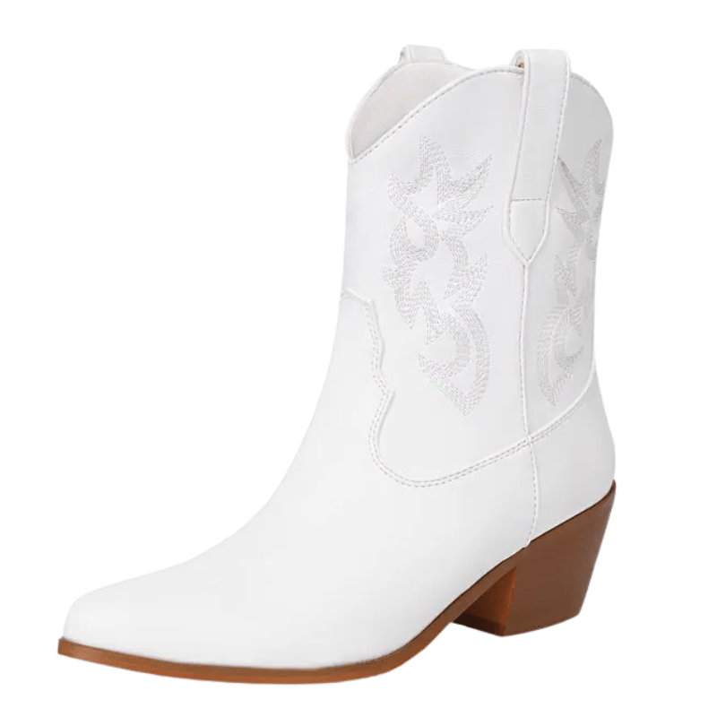 Låga cowboyboots i glänsande läderlook med broderi Vit / 35