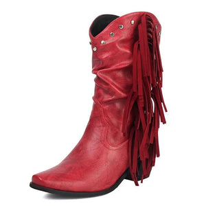 Låga Cowboyboots i Slouchy Stil med Fransar för Dam Röd / 35