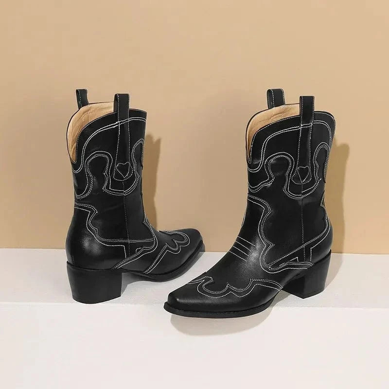 Låga Cowboyboots med Kontrastsöm för Dam