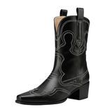 Låga Cowboyboots med Kontrastsöm för Dam Svart / 35