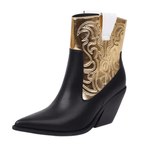 Låga Cowboyboots med Nitar för Dam Svart-Guld / 35
