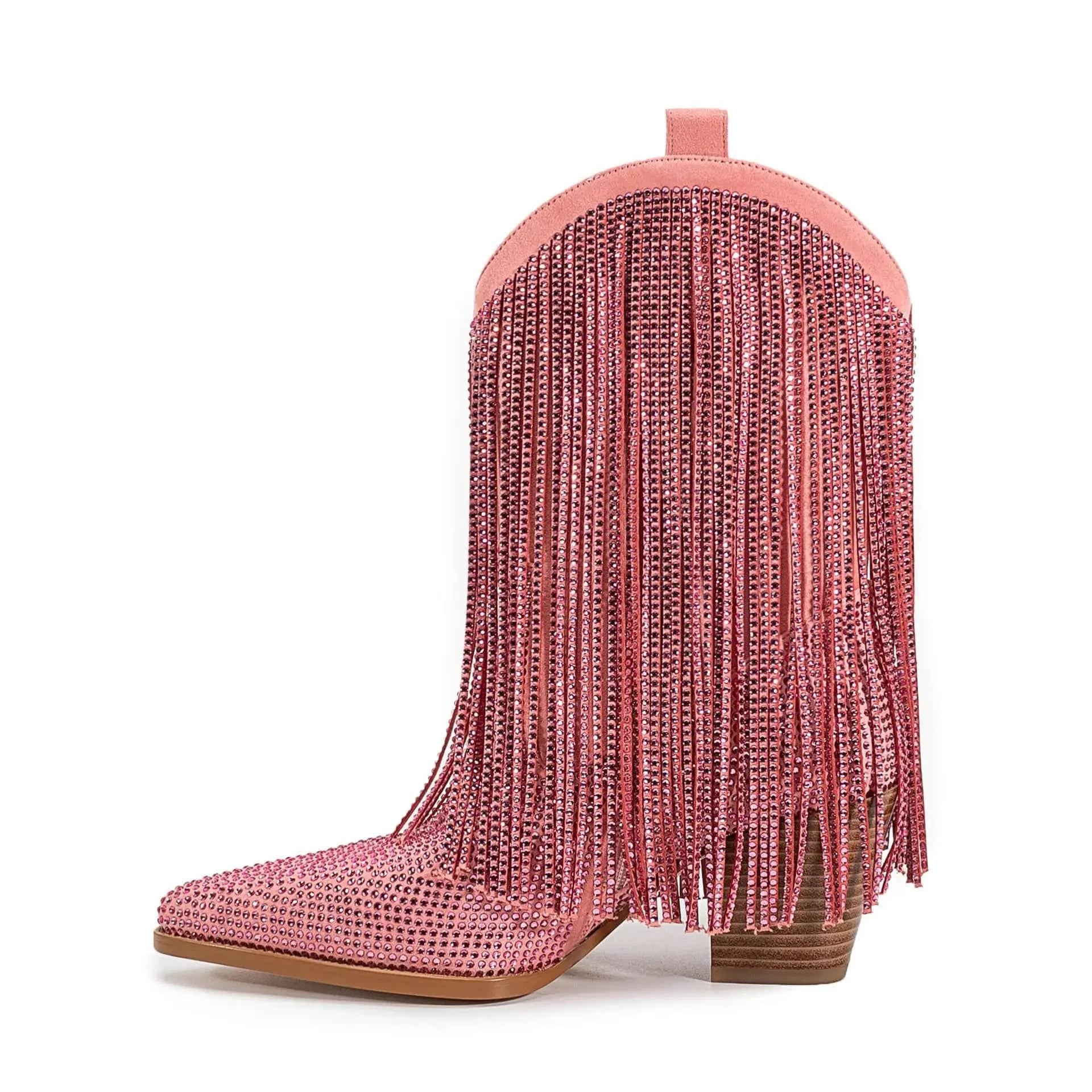 Låga Cowboyboots med Strassfransar för Dam